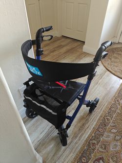 Folding, lightweight Walker with seat. Cobalt blue