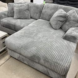Grey Corduroy Cloud Sectional Couch 