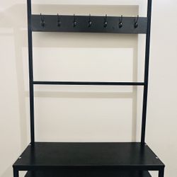 Elegant Black Shoe Rack with Coat Hanger – $50