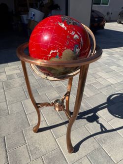 Decorative Red World Globe on Copper Stand – Vintage Style – Read Description