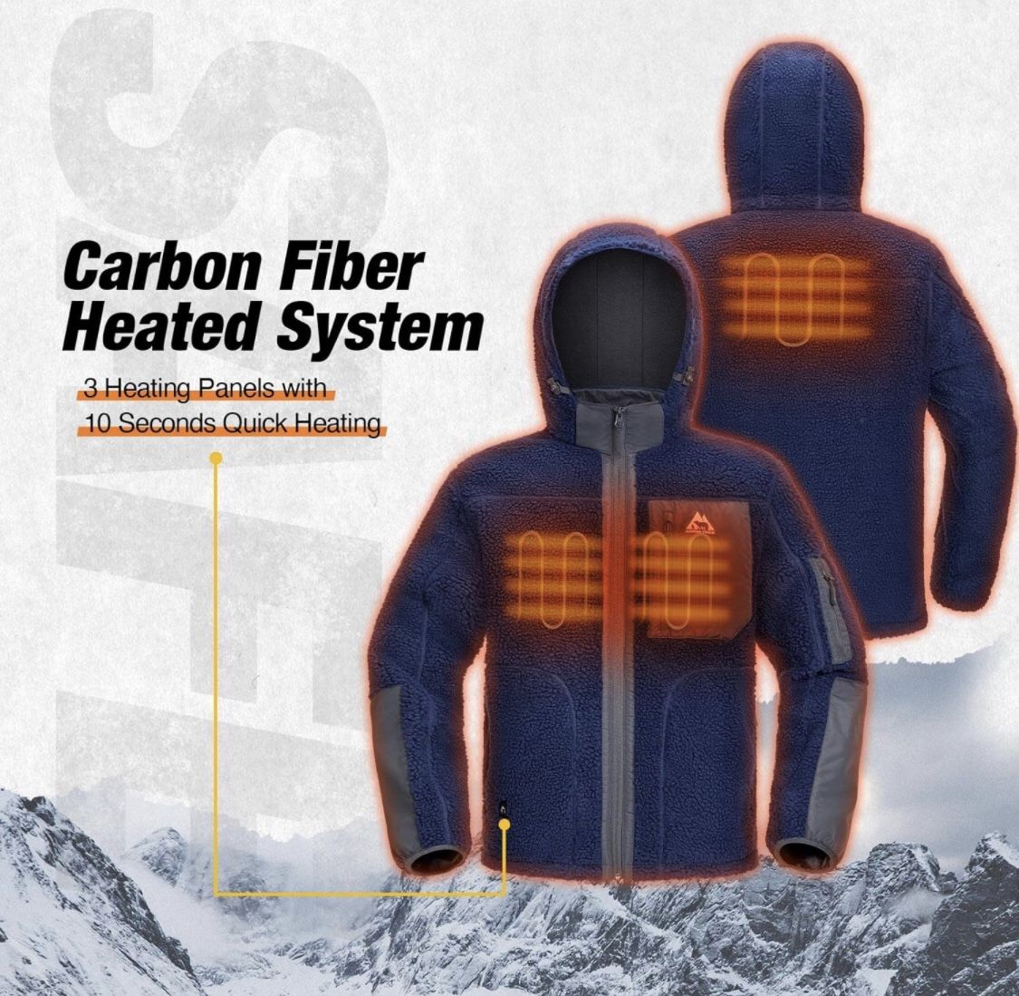 NEW,Heated Jacket, Windproof Sherpa Heating Coat Detachable Hood,Battery Included, Medium
