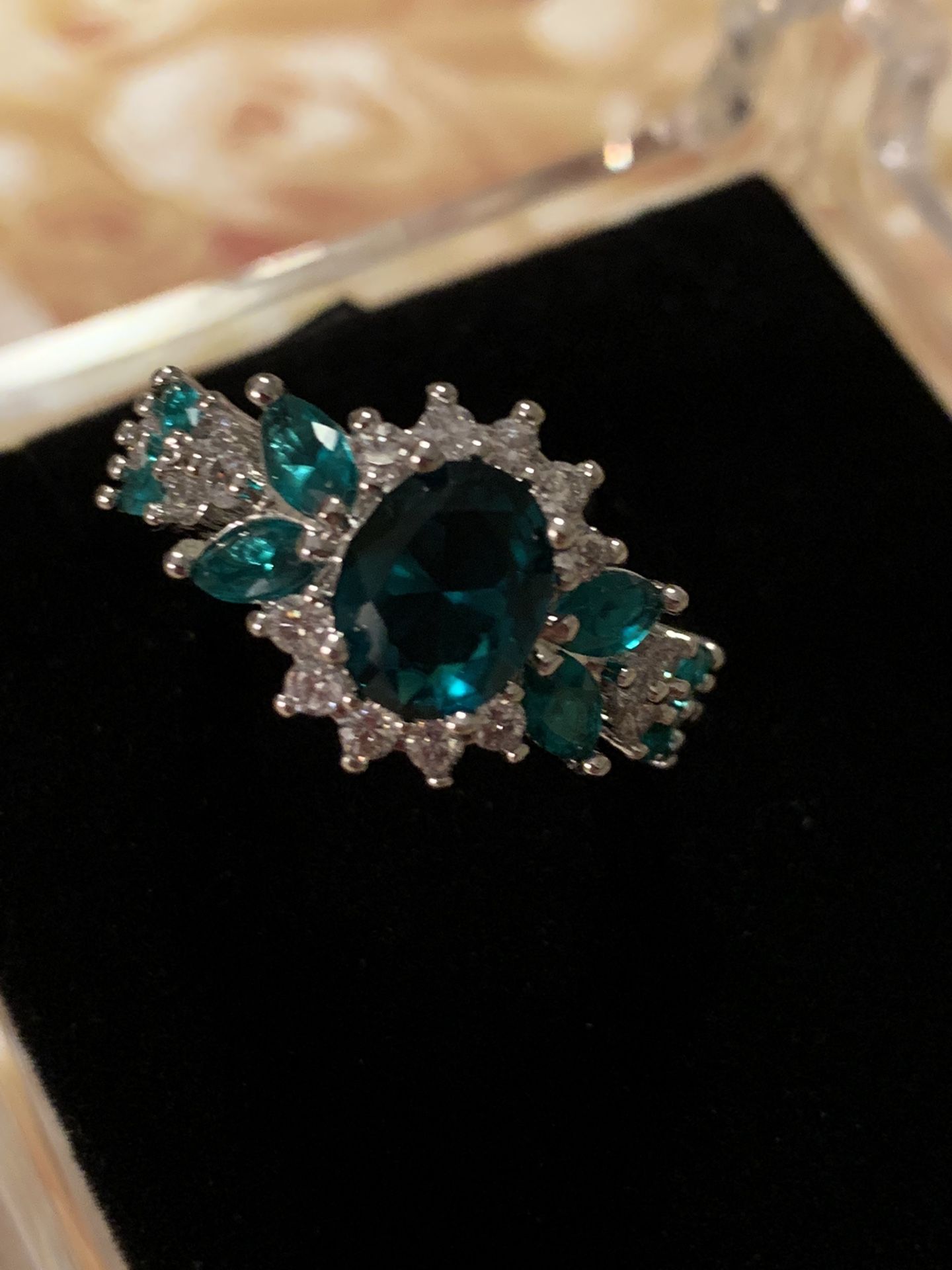 Genuine Green Tourmaline & Sapphire Ring