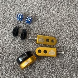 Blue Dice Tire Caps Black Grenade Tire Caps gold seat, clamp and black seat, clamp and chain tensioners