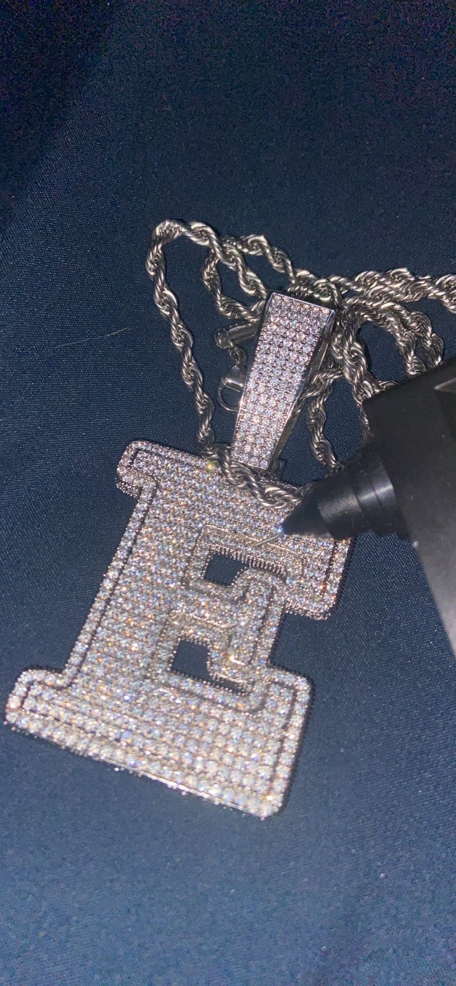 Moissanite E Pendant And Rope Chain Passes A Diamond Tester