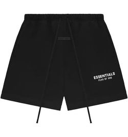 Fear of God Essentials Black Shorts – Minimal Logo, Drawstring Waist
