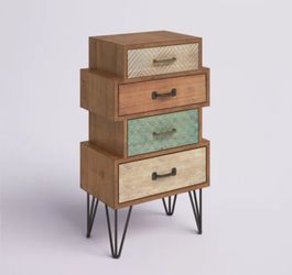  ($243 At Wayfair) LuxenHome 4-drawer wood accent chest/nighstand with metal hairpin legs