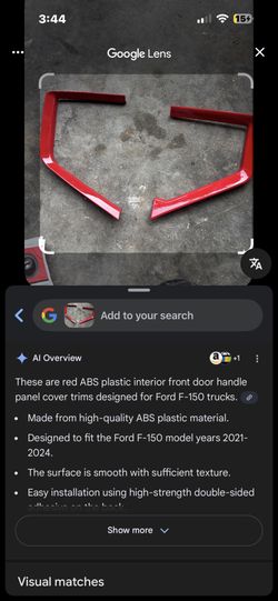 red ABS plastic interior front door handle panel cover trims designed for Ford F-150 trucks.  Made from high-quality ABS plastic material. Designed to