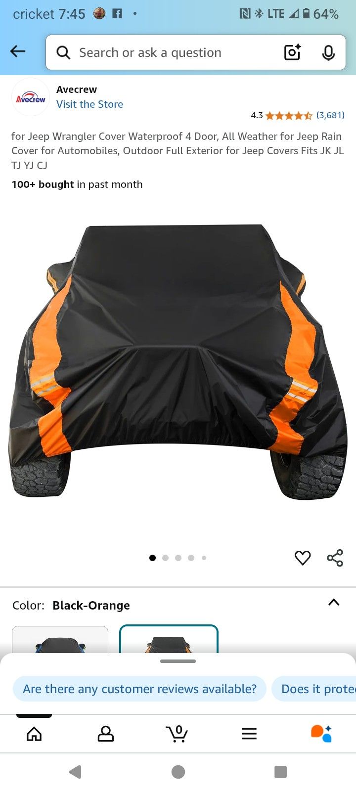 Brand New 4Dr Jeep Wrangler Car Cover