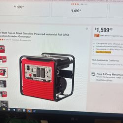 2800i Honda Recoil Start Gas Powered Inverter Generator