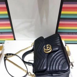 GUCCI GG Marmont Series Marmont Gold Logo Quilted Leather Messenger Bag Chain Single Shoulder Crossbody Handbag（123）11