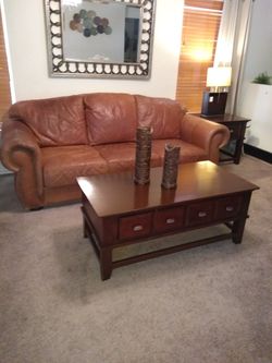 Genuine, Distressed Cowhide Leather Sofa by Carolina