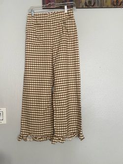 Maeve Beautiful Brown Gingham Wide-Leg Ruffle Hem Pants Size W28”L38” Súper cute