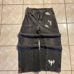 Black Panther Black Jeans with Gothic Graphic Print