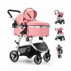 NEW Pink 3-in-1 Baby Stroller Travel System (Bassinet + Toddler Seat + Carrier)