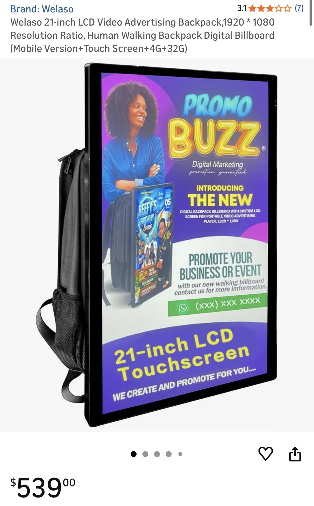 Welaso 21-inch LCD Video Advertising Backpack