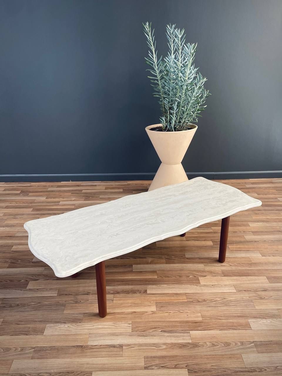 Mid-Century Moder Marble Stone & Walnut Coffee Table,c. 1960's - Delivery Available 