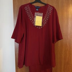 Susan Graver Style Short Sleeve Tunic Blouse & Wide Leg Pant Set 3XL