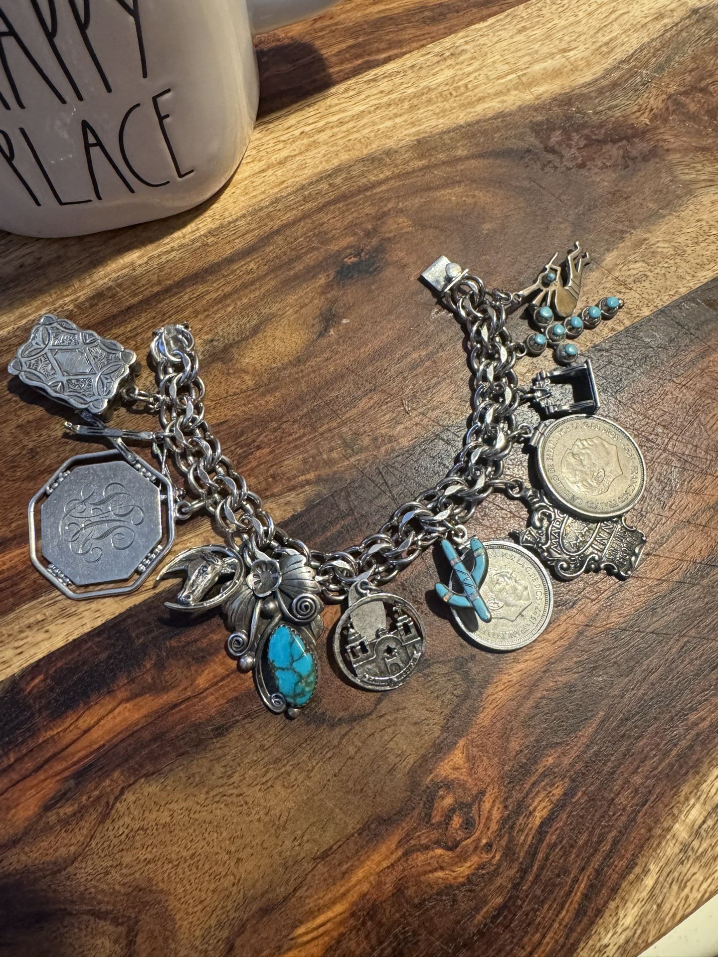 Chunky Turquoise & Silver Charm Bracelet