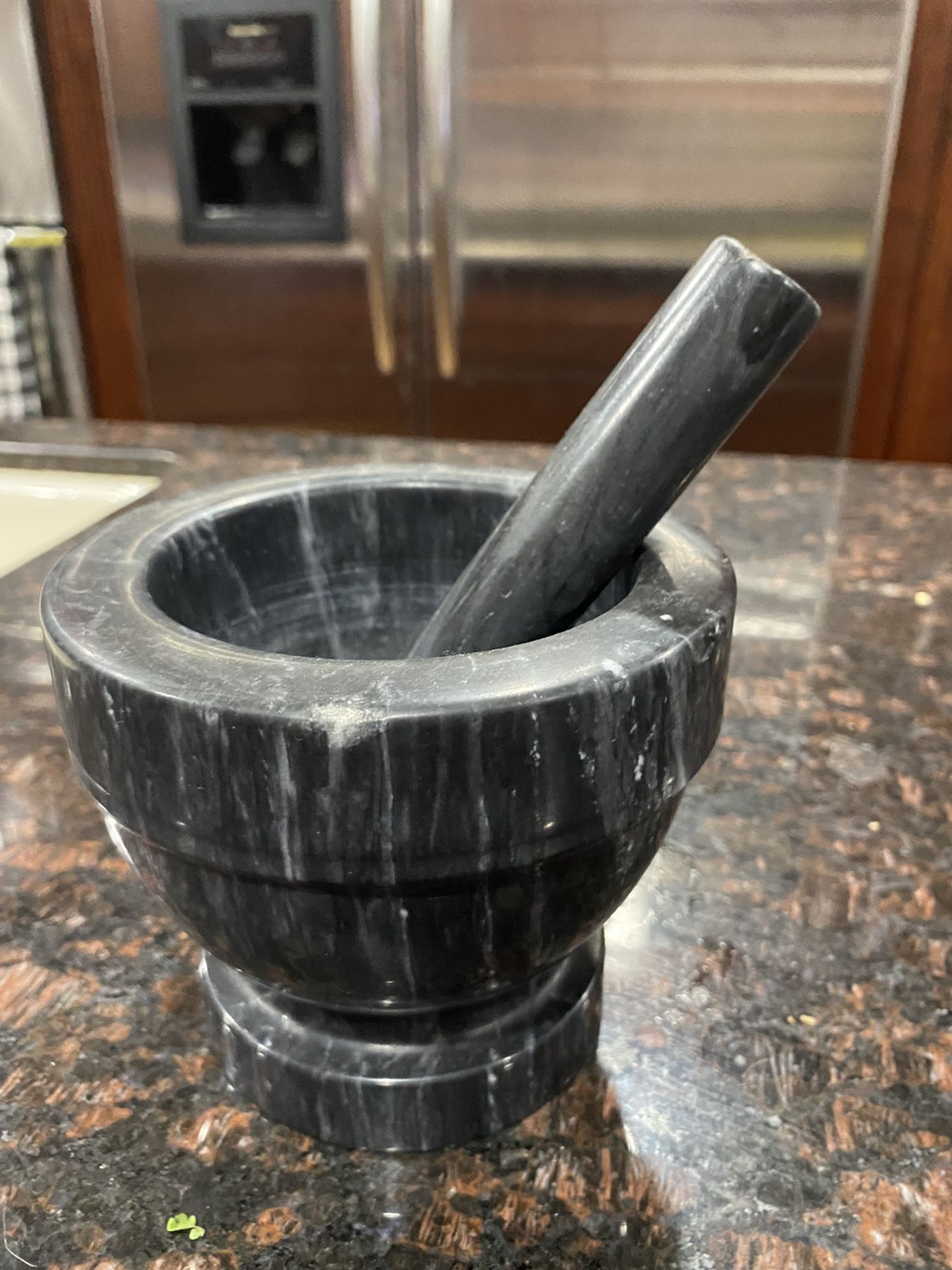 Heavy Large Black Marble Mortar & Pedestal 
