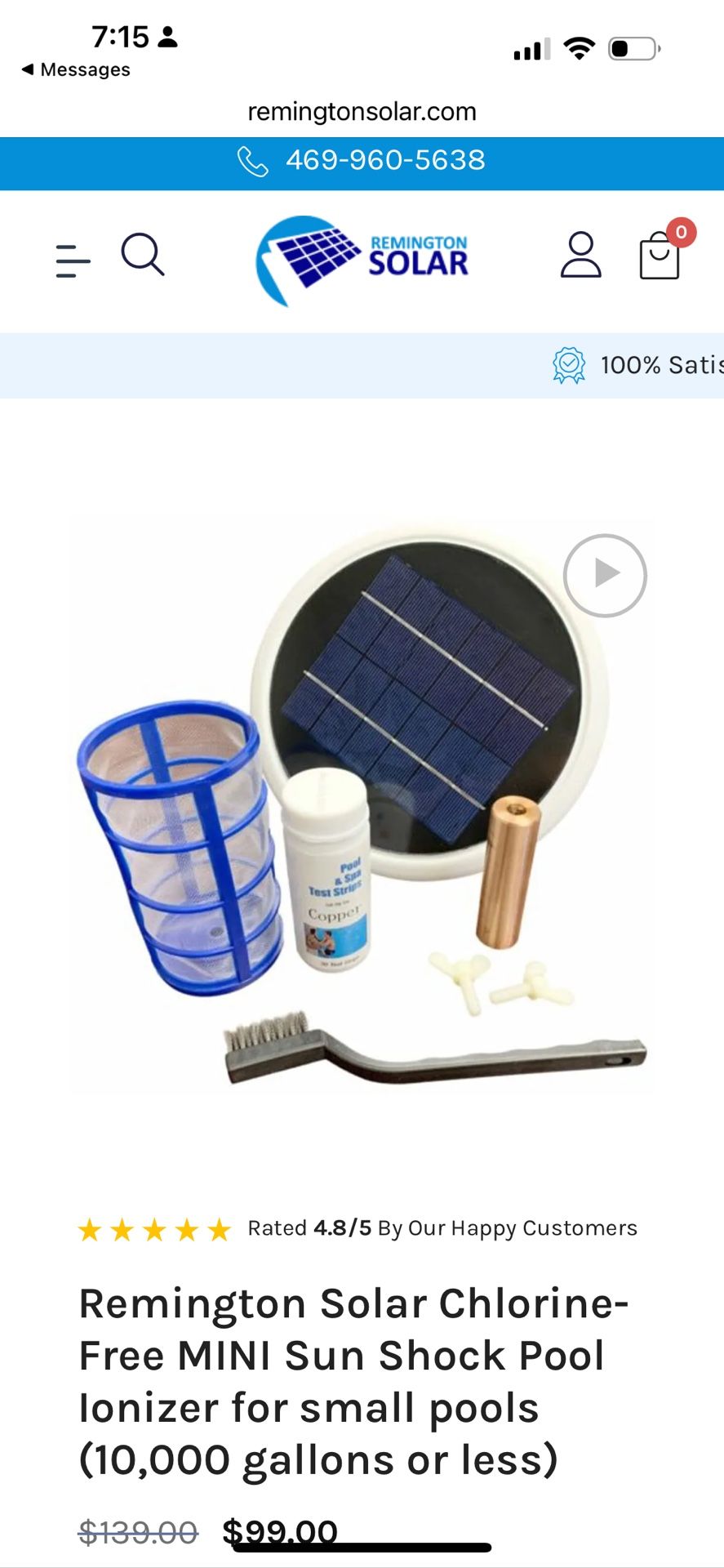 Solar Chlorine-Free MINI Sun Shock Pool Ionizer