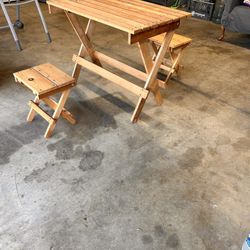 Wooden Table 2 Stools 