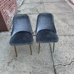 Set of 2 Dark Gray Velvet Dining Chairs with Gold Legs