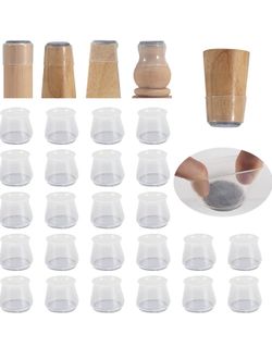 24 PCS Chair Leg Floor Protectors with Felt Bottom|Round&Square Silicone Chair Leg Caps for Mute Furniture Moving|High Elastic Chair Leg Covers to Pre