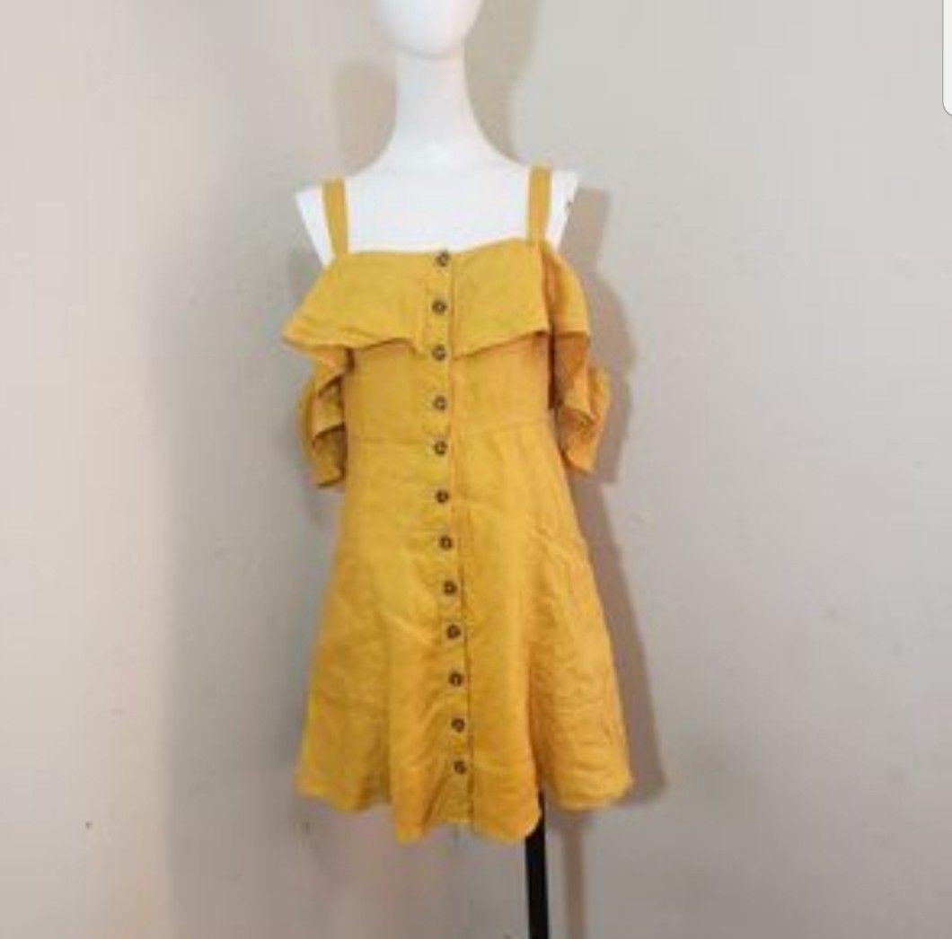 Forever 21 cold shoulder yellow mustard dress size S