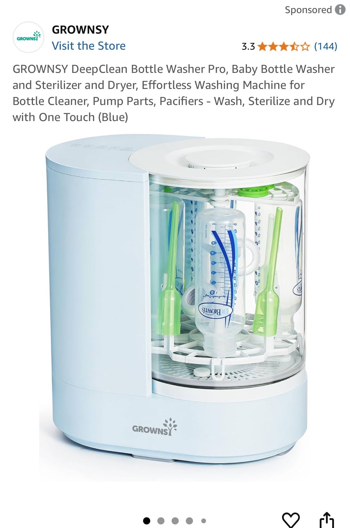 GROWNSY DeepClean Bottle Washer Pro, Baby Bottle Washer and Sterilizer and Dryer, Effortless Washing Machine for Bottle Cleaner, Pump Parts, Pacifiers