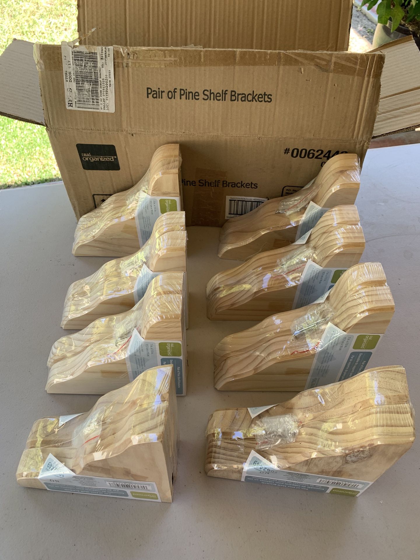 8 Pairs Pine Shelf Brackets - NEW - with Hanging Hardware