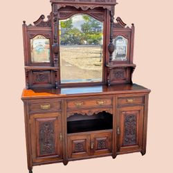 Antique Victorian Edwardian Mirror Back Mahogany Sideboard Buffet