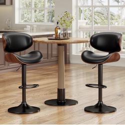 Set Of 2 - Black PU Leather Bent Wood Bar Stools [NEW - DISPLAY] **Already Built** 