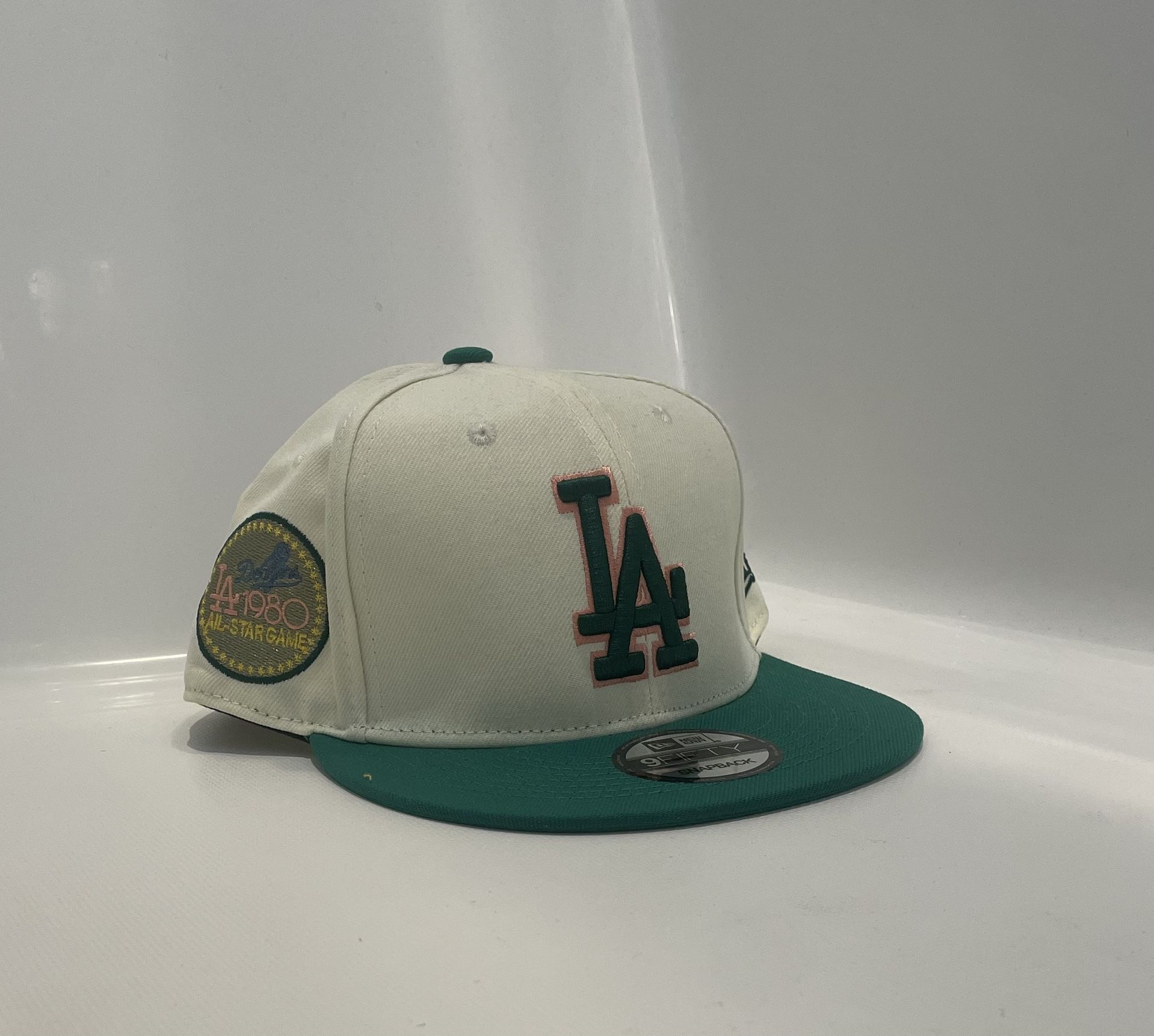 Fresh LA Snap-back Hat – White with Green & Pink Logo