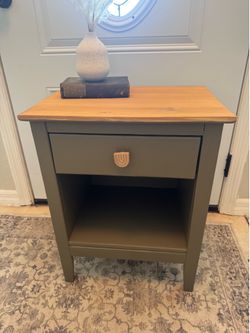 Beautiful olive green solid wood end table or nightstand.