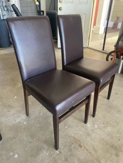 Set of 2 Brown Faux Leather Dining Chairs