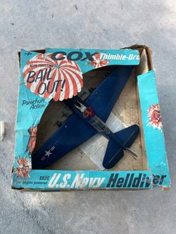 Cox helldiver 1963 with parachute vintage control line model airplane