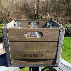 1965 Wooden Vitamilk Crate w/ Bottles