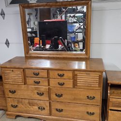 Vintage Antique Maple Bedroom Set – Dresser, Mirror, Armoire, Nightstands