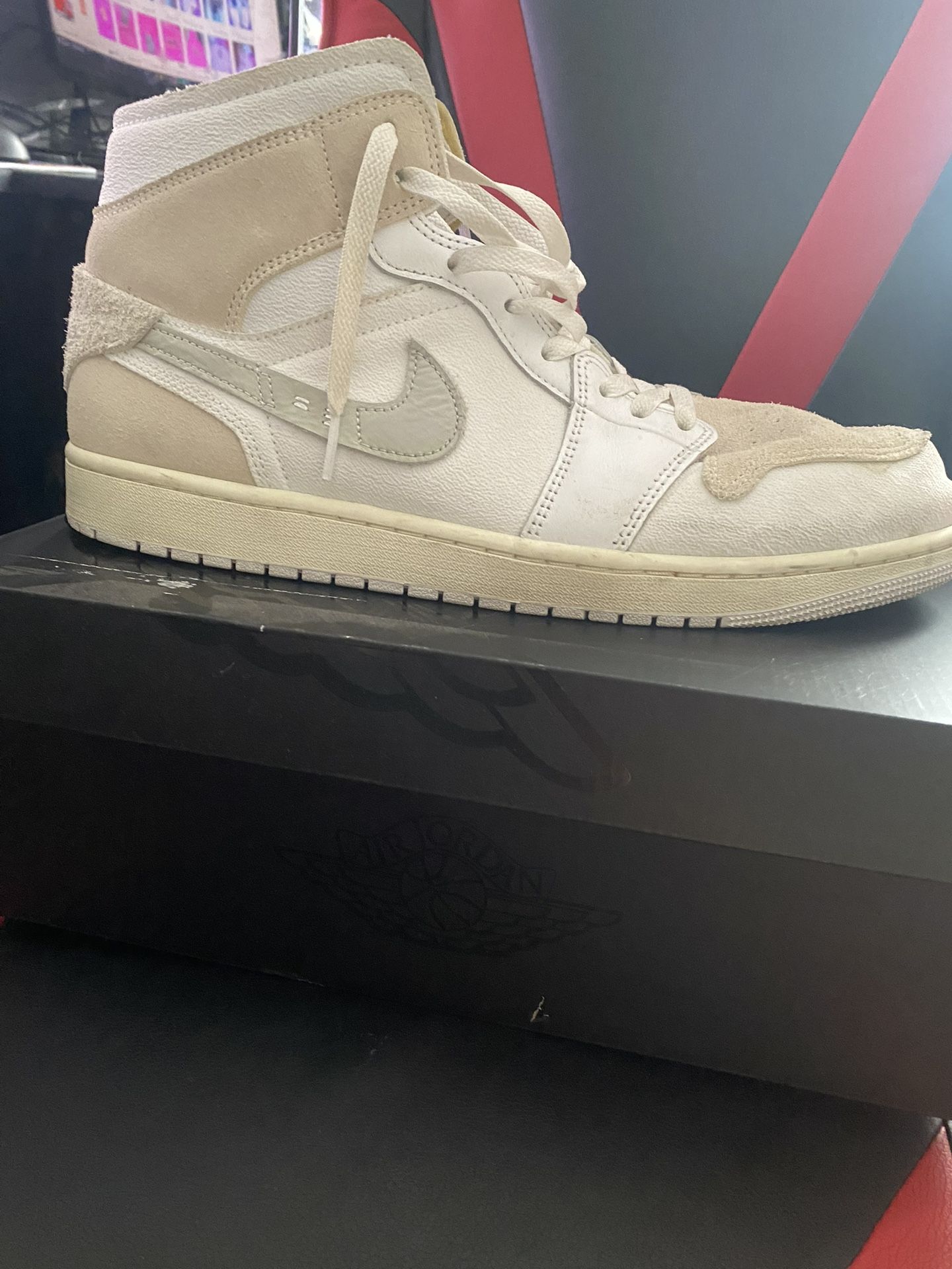 Nike Air Jordan 1 Mid SE Craft Shoes White Ordewood Tech Gray Size 14 Men’s
