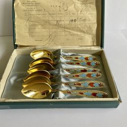 Vintage Sterling Silver Gilt Enamel Coffee Spoon Russia ( Russian ) Mint Condition