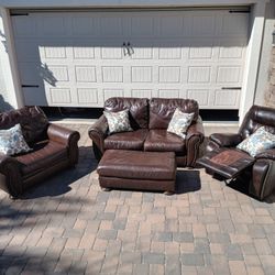 Leather Sofa Loveseat Recliner and Ottoman 