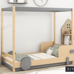 Twin Size Car Shaped Canopy Platform Bed with Wheels *NEW IN BOX*
