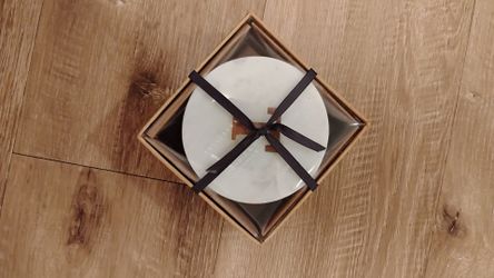 NEW In Box Pottery Barn Alphabet Marble & Wood Monogram Coasters - Set of 4 (Letter "T")