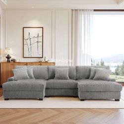 Corduroy Double Chaise Sectional Sofa Couch