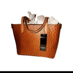 Mondani New York Handbag Amber Ostrich Loren Large New MN69052- AMOS Tote Bag