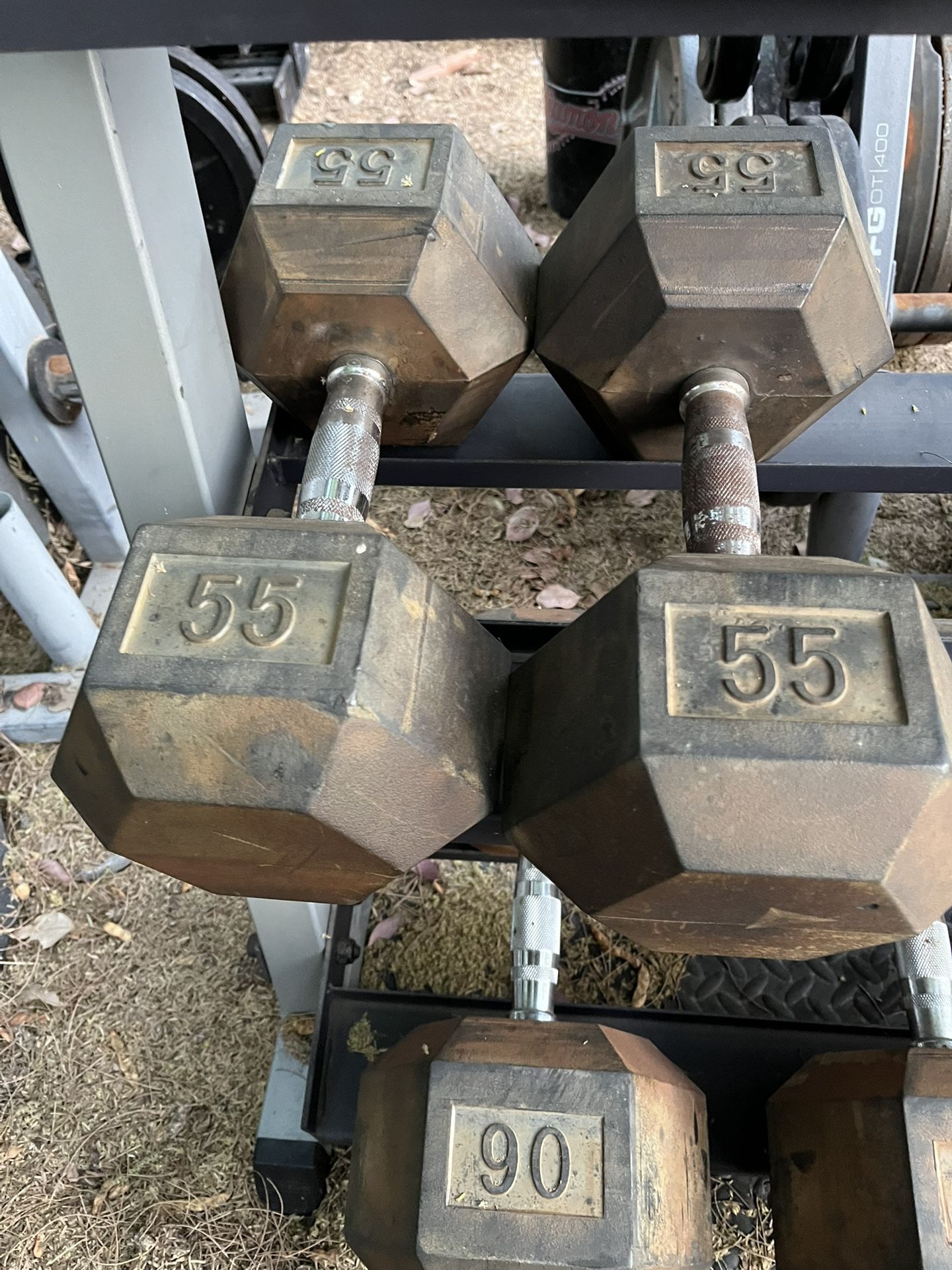 55lb Hex Rubber Dumbbell Set Weights