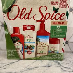 Old Spice Fiji Holiday Gift Pack for Men, Body Wash, Antiperspirant & Deodorant, 2 in 1 Shampoo, Aluminum Free Spray, 4-Pack. New. Gift-giving conditi