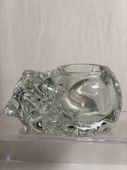 Sleeping Cat Votive Tea Light Candle Holder Clear Paper Weight Indiana Glass Vtg
