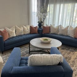 3 Piece Mid Century Modern Tufted Couch Set