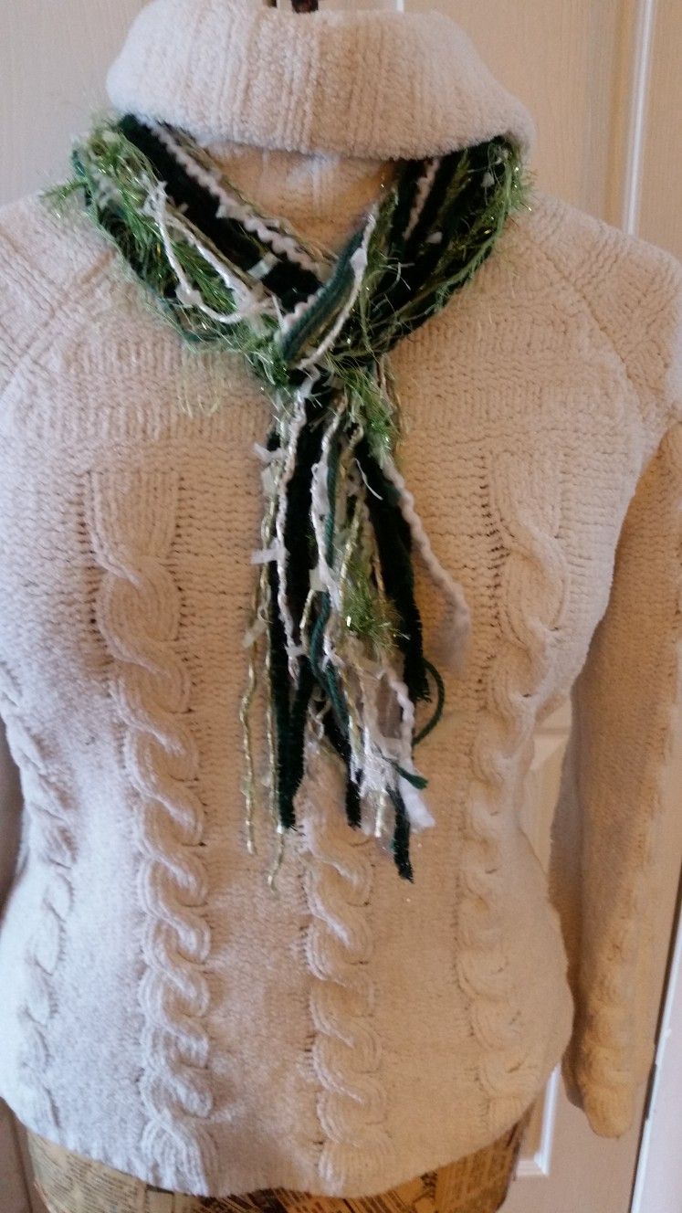Scarf Green Yarn Art Sparkly Festive Lightweight
